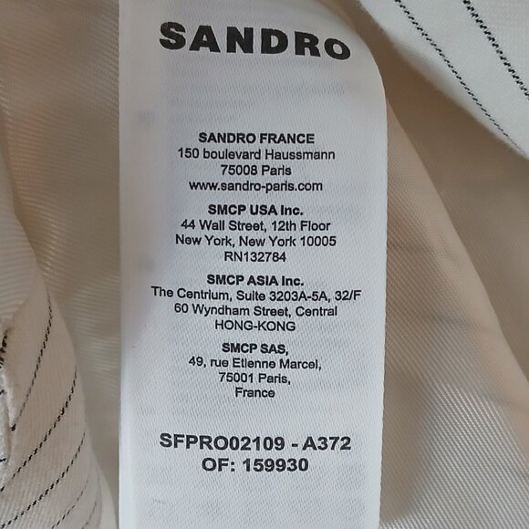 SANDRO Cosima Double Breasted Pinstriped Linen Blend Mini Dress Ecru Size 4 - Picture 9 of 12